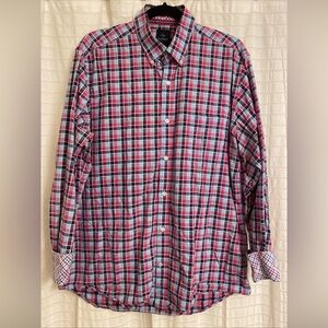 tailorbyrd long sleeve shirt Large Button Up Pink Blue 100% Cotton Office Casual